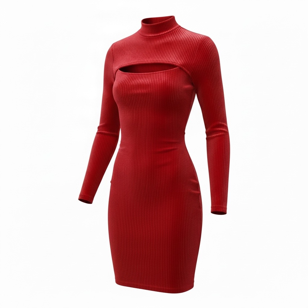 Fashion Nova Red Velvet Ribbed Dress